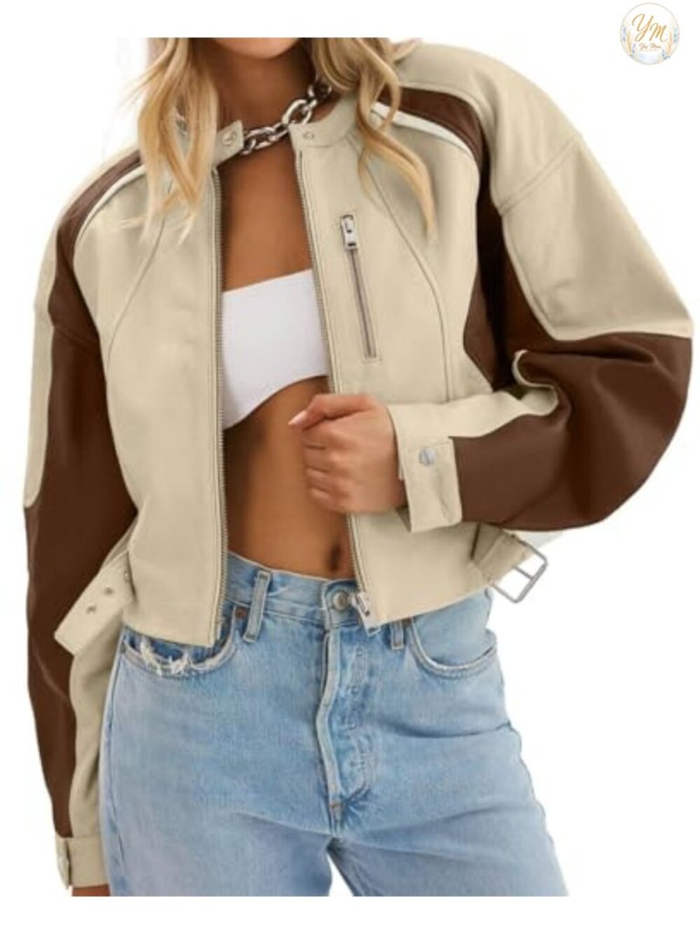 Women Faux Leather Bomber Jacket Cropped Moto Biker Coat Fall